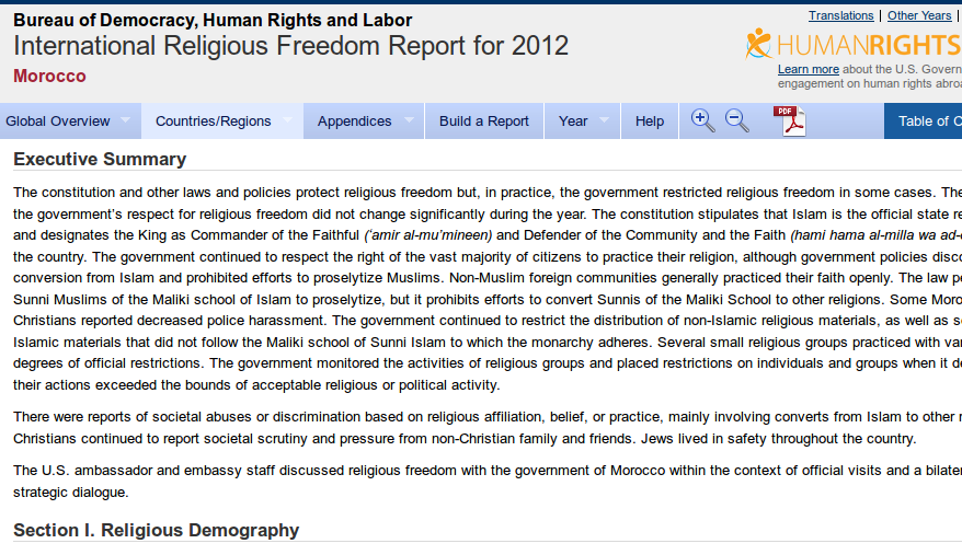 المغرب 2012 تقرير الحرية الدينية الدولي